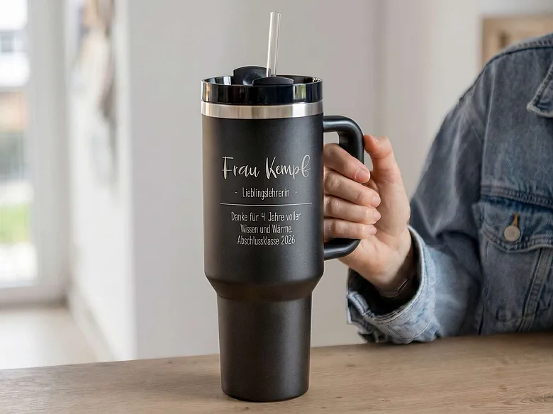 Gravierter Thermobecher als Abschiedsgeschenk