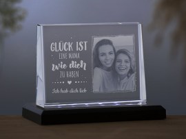 Glasfoto mit Collage Glück ist