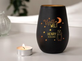 Windlicht mit Gravur zur Geburt