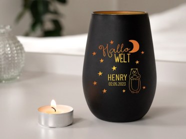 Windlicht mit Gravur zur Geburt