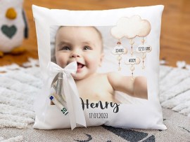 Geldgeschenk zur Geburt mit Fotokissen