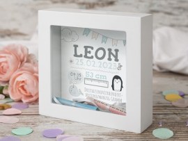 Bilderrahmen-Spardose als Geburtsgeschenk
