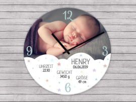 Fotouhr mit Geburtsdaten