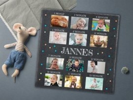 Schieferplatte mit Fotos vom ersten Babyjahr