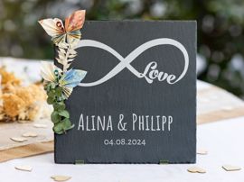 Schieferplatte mit Brautpaar Geldgeschenk