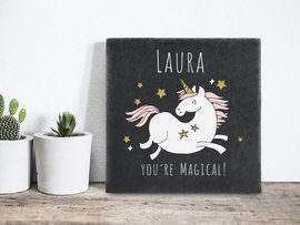 Schieferplatte Einhorn Spruch