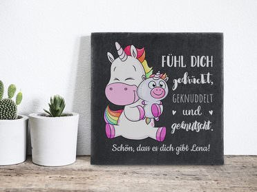 Schieferplatte Einhorn Spruch