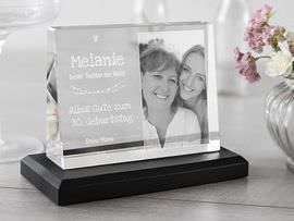 Glasfoto mit Glückwünschen als Geburtstagsgeschenk