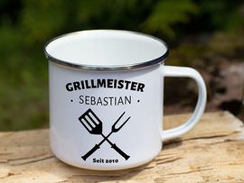 Emaille-Tasse Motiv Grillmeister