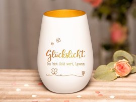Windlicht mit Gravur Glückslicht
