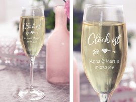 Brautbecherlegende mit Sektglas mit Gravur