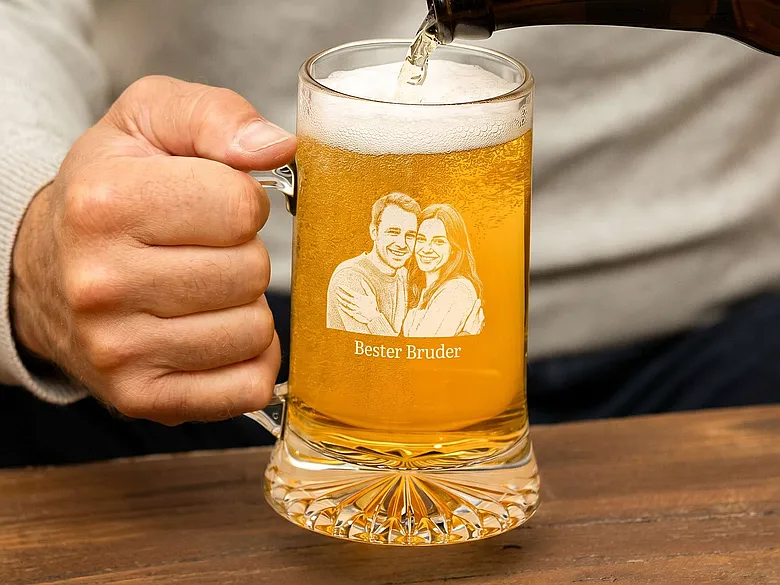 Bierkrug mit Fotogravur