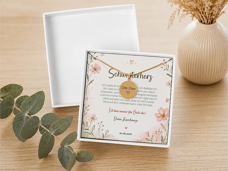 Geschenkschachtel Kette Motiv Schwesterherz