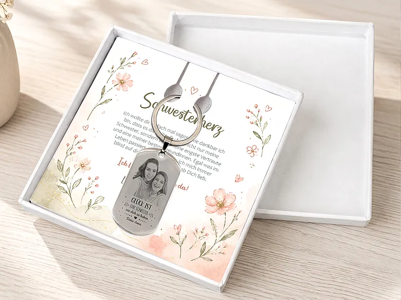 Geschenkschachtel Schlüsselanhänger Motiv Schwesterherz
