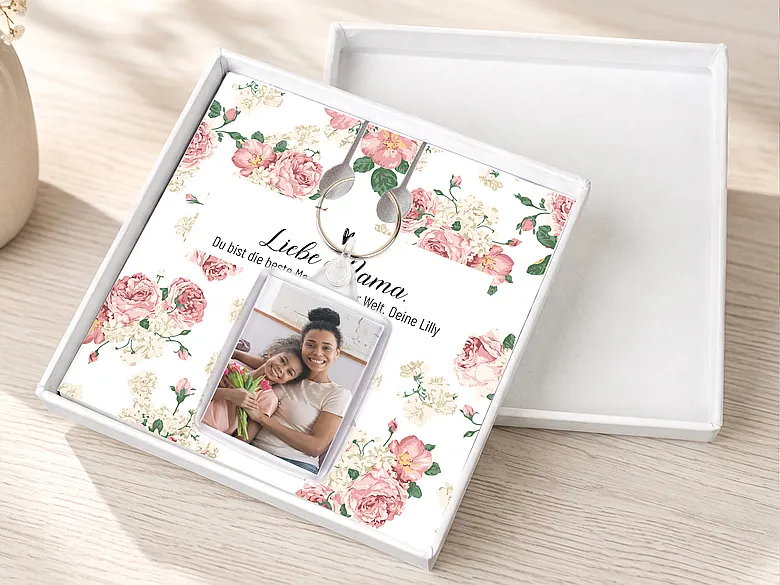 Geschenkschachtel Schlüsselanhänger Motiv Blumen