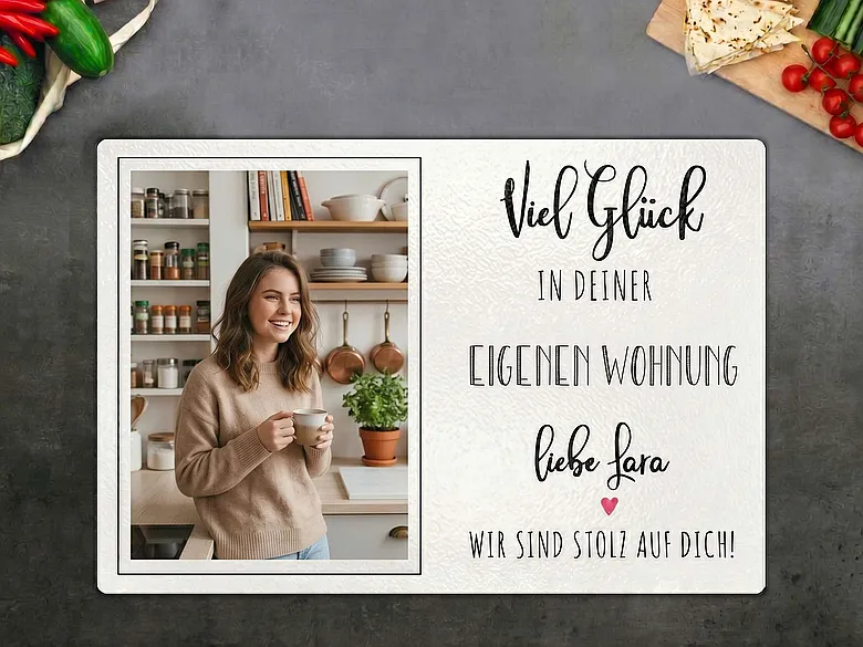 Glasschneidebrett zum Einzug in eigene Wohnung