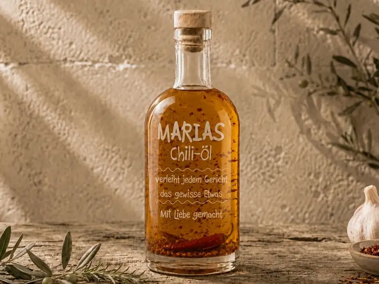 Gravierte Flasche Chili-Öl