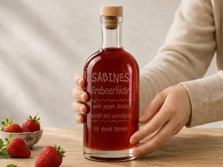 Gravierte Flasche für Selbstgemachtes