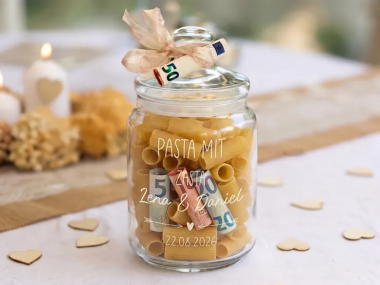 Glas Pasta zur Hochzeit
