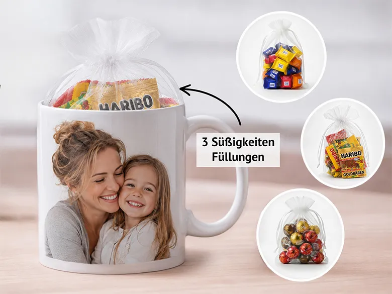 Tasse mit Süßigkeitenfüllung