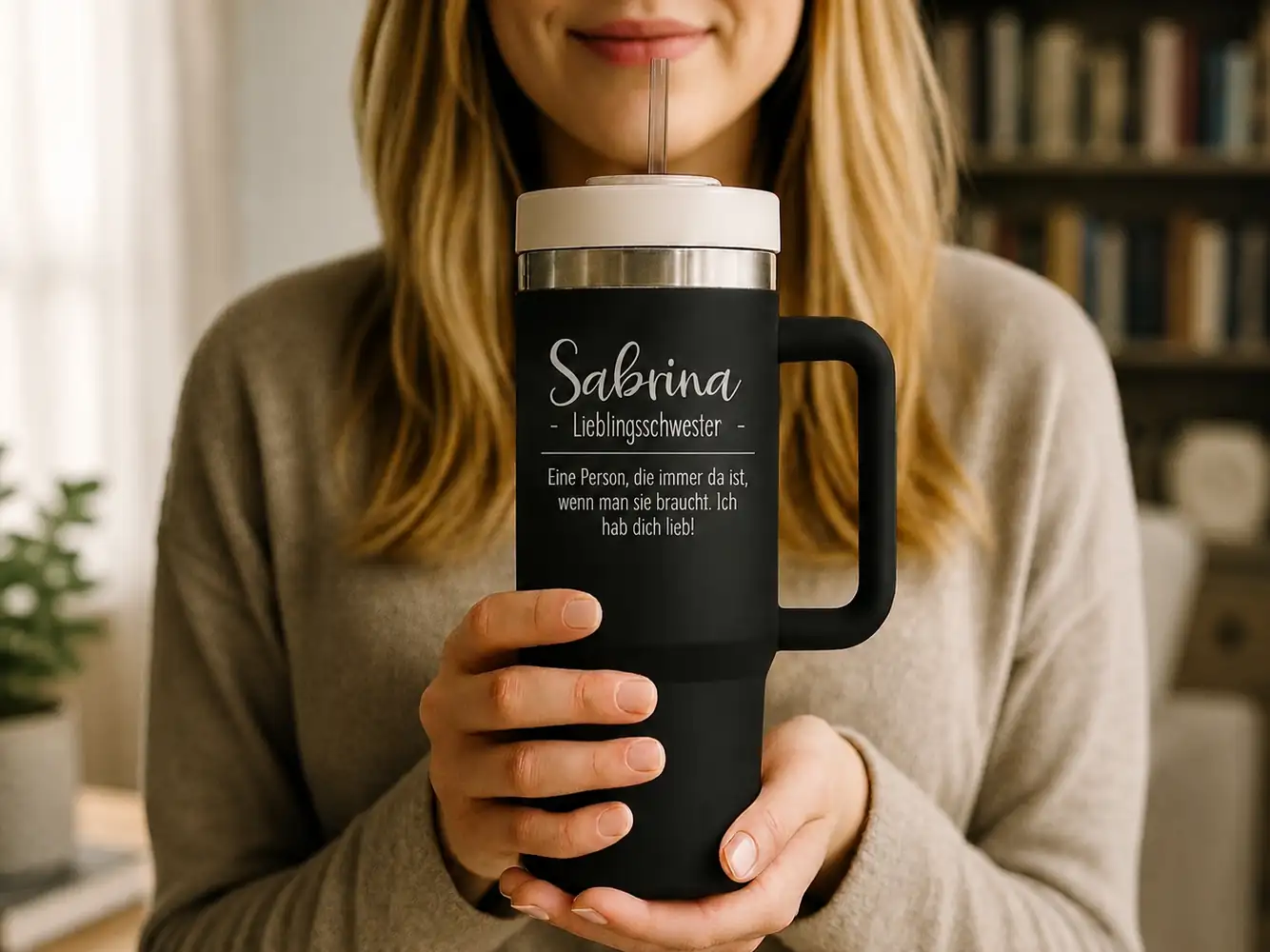 Thermobecher als Geschenk für Schwester