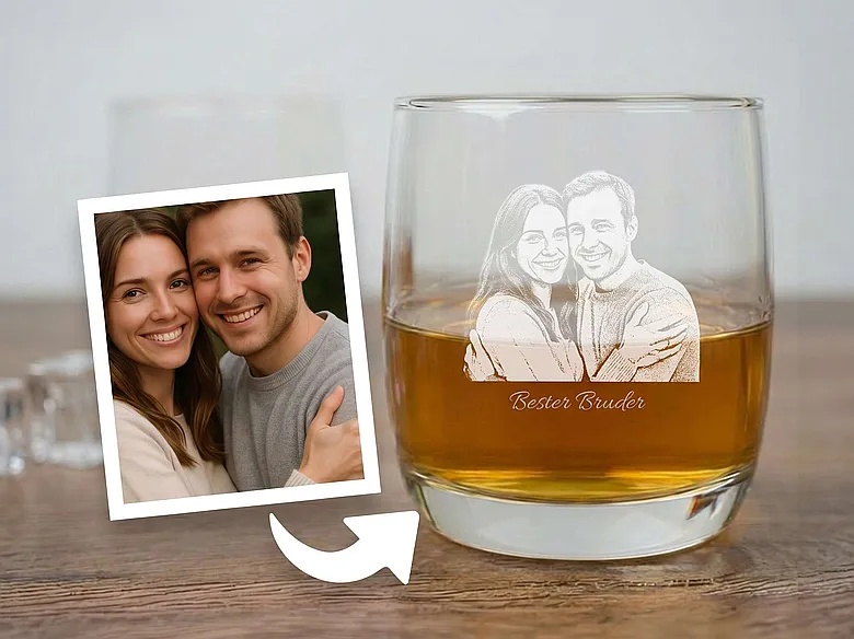 Whiskyglas mit Fotogravur für den Bruder