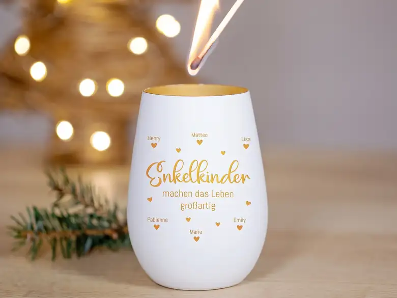 Graviertes Windlicht Weihnachtsgeschenk