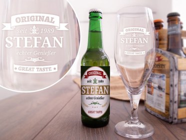 Geschenkset Bierglas und Bieretiketten