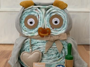 Taufe Jungen Mädchen Windeltorte Windel Geschenk zur Geburt Eule Owl zum Baby 