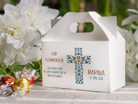 Bedruckte Süßigkeitenbox Gastgeschenk Kommunion