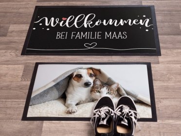 Personalisierte Fußmatte - Willkommen - Familien und Haustier