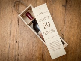 Holzbox für Flaschen Motiv 50. Geburtstag