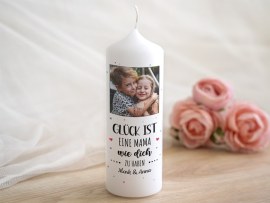 Kerze Motiv Glück ist Mama