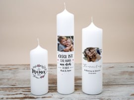 Kerzen bedruckt mit Foto und Text