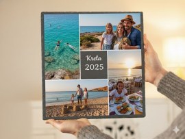 Schieferplatte mit Urlaubsfotos