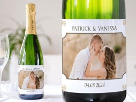 Sektetikett mit Foto zur Hochzeit