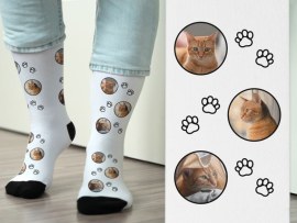 Socken mit Katzenfoto
