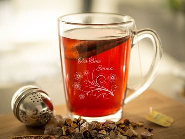 Teeglas Tee Glas Wolf Teegläser mit Henkel Pferd Motiv mit Gravur und Namen
