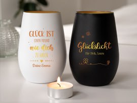 Windlicht mit Gravur schwarz und weiß
