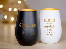 Windlicht mit Gravur schwarz und weiß