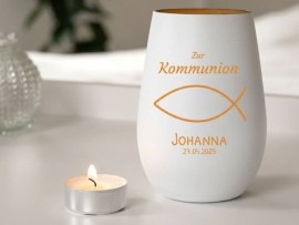 Personalisiertes graviertes Windlicht Kommunion