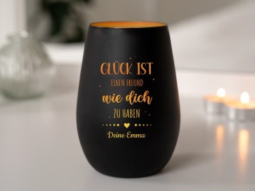 Windlicht mit Gravur Glück ist