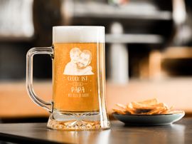 Bierkrug mit Glück ist Fotogravur Vater und Sohn