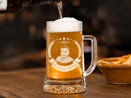 Bierkrug mit Fotogravur Bierkenner