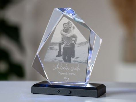 Glaskristall mit Foto Ich liebe dich