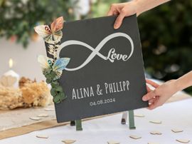 Schieferplatte mit Hochzeitsmotiv