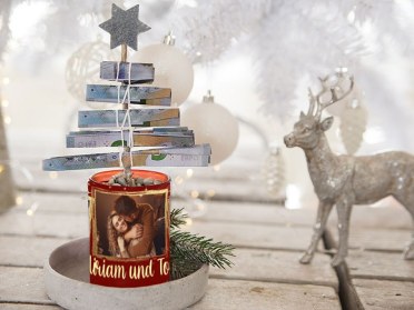 Windlicht mit Geldbaum zu Weihnachten